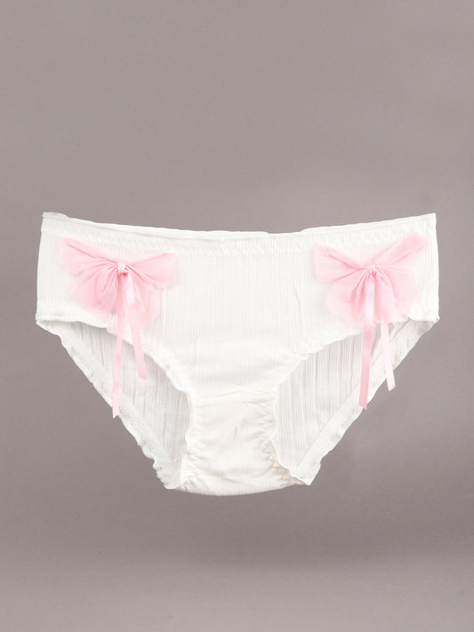 Odette White Bow Embellished Cotton Hipster Panty For Women
