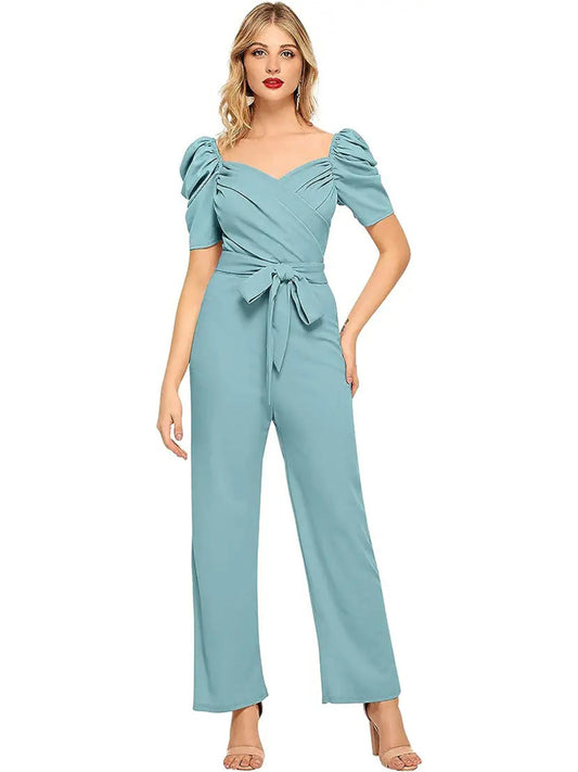 Odette Women Light Blue Polyester Blend Jumpsuit