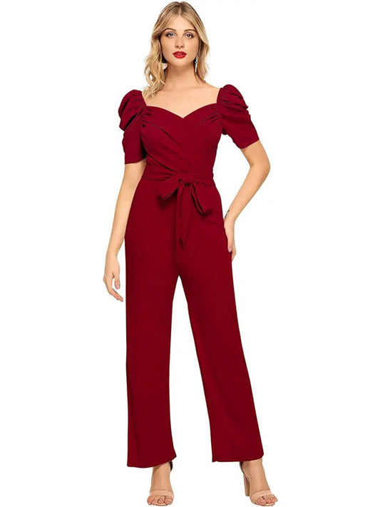 Odette Women Maroon Polyester Blend Jumpsuit