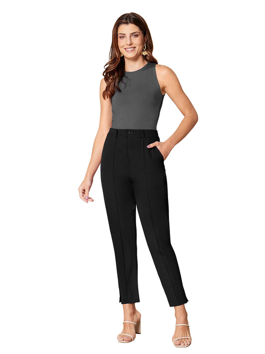Odette Black Polyester Solid Trouser For Women