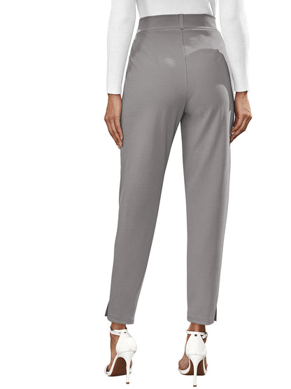Odette Grey Polyester Solid Trouser For Women