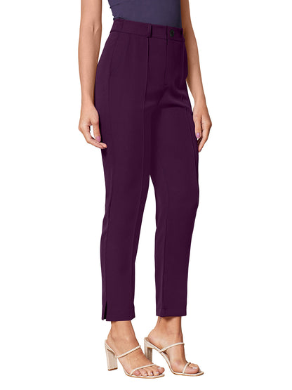 Odette Violet Polyester Solid Trouser For Women