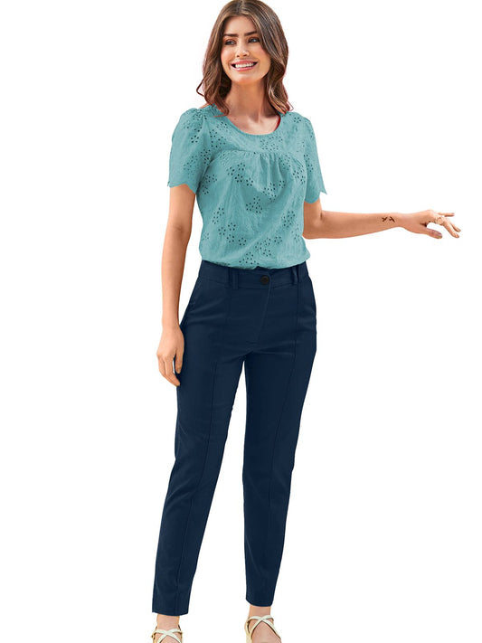 Odette Blue Polyester Trouser For Women