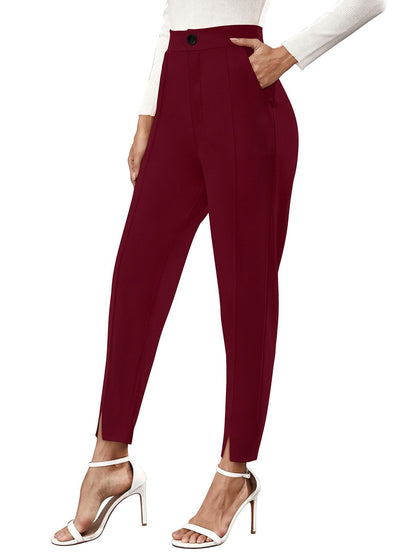 Odette Maroon Polyester Trouser For Women