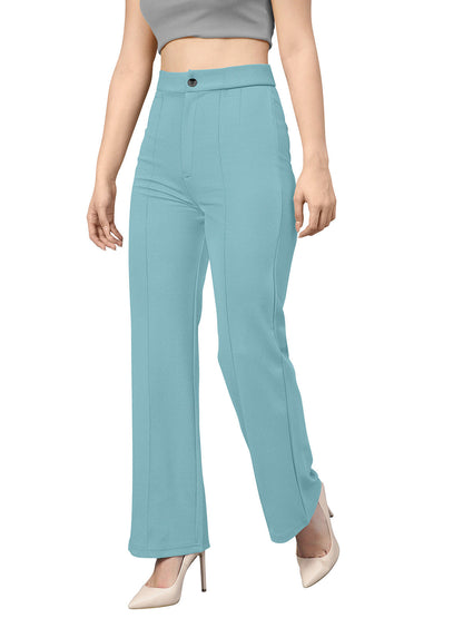 Odette Light Blue Polyester Trouser For Women