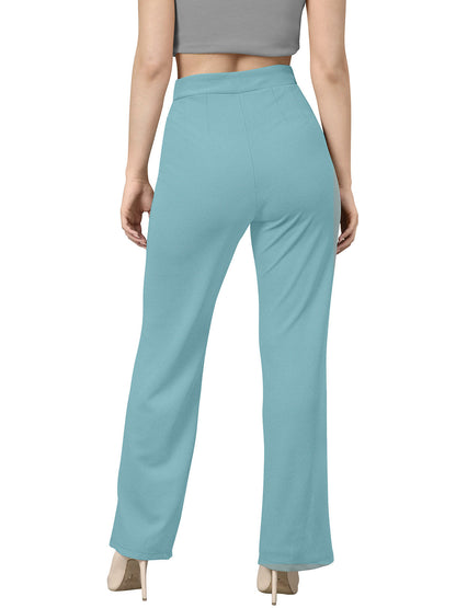Odette Light Blue Polyester Trouser For Women