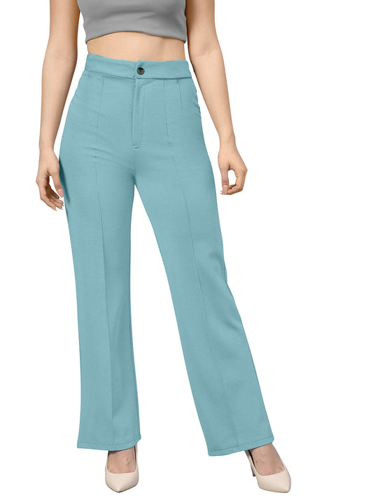 Odette Light Blue Polyester Trouser For Women
