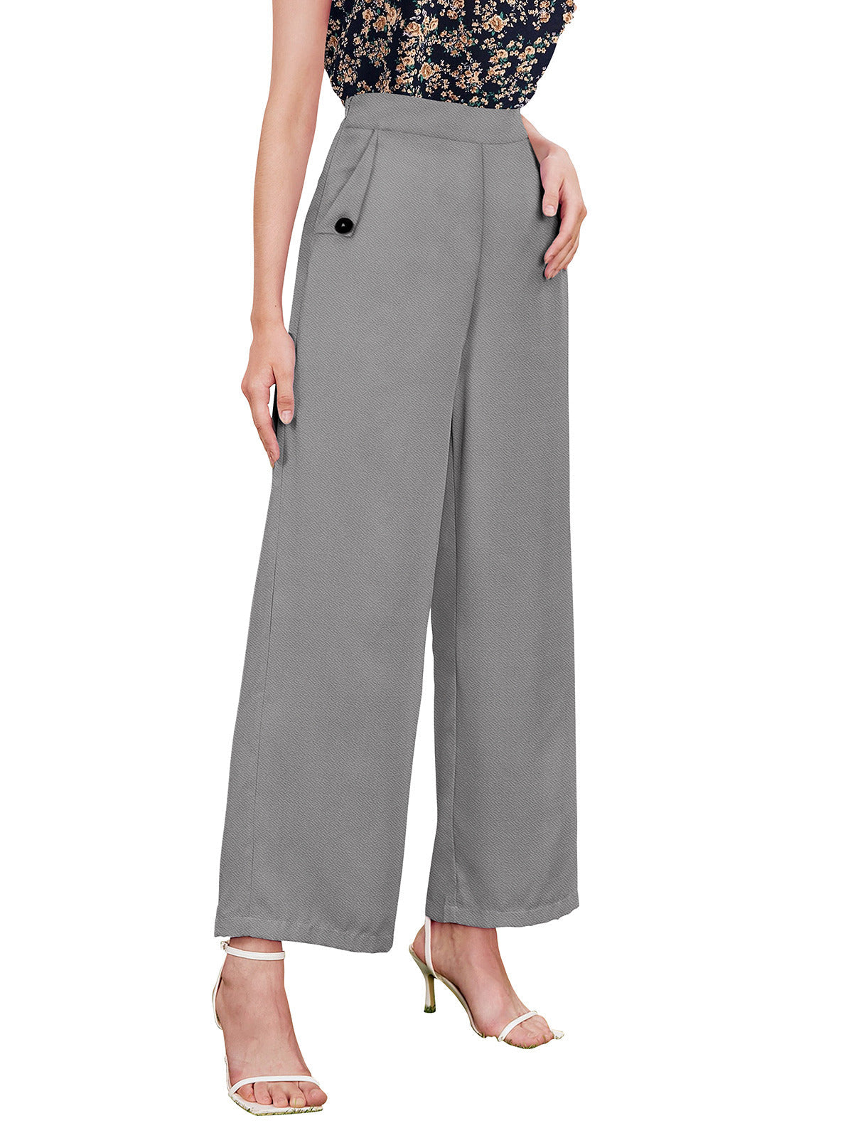 Odette Grey Polyester Trouser For Women
