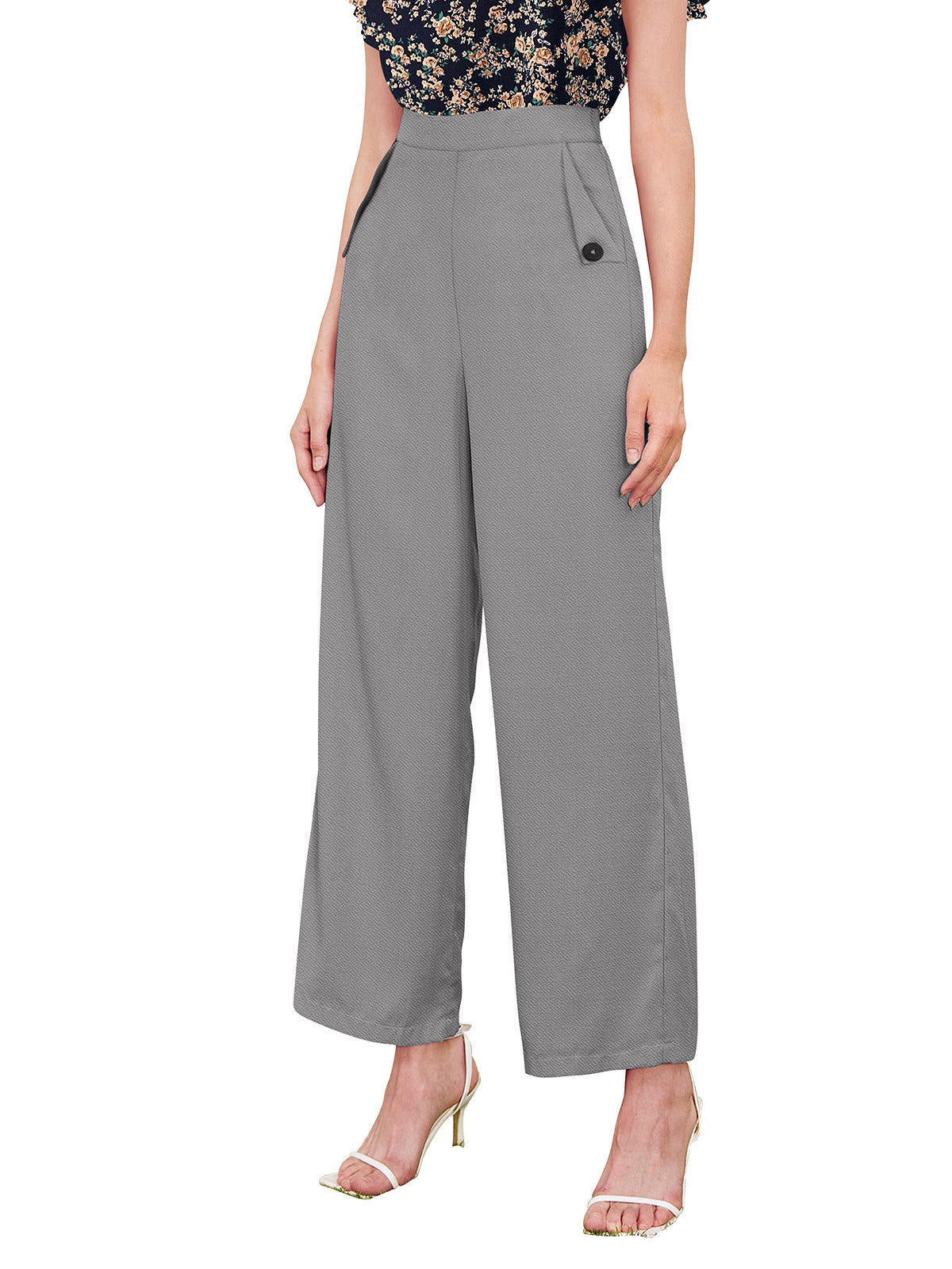 Odette Grey Polyester Trouser For Women
