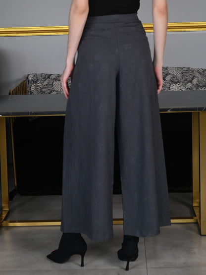 Odette Grey Suede Fabric Embossed Trouser For Women