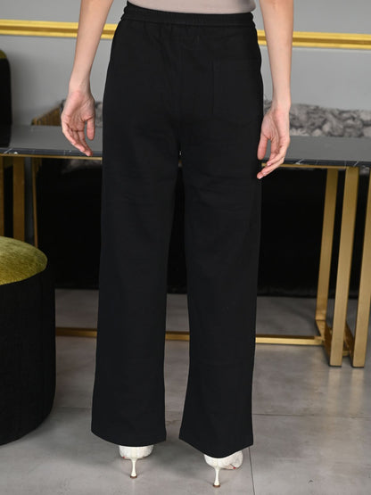 Odette Black Cotton Jersey Embellished Trouser for Women