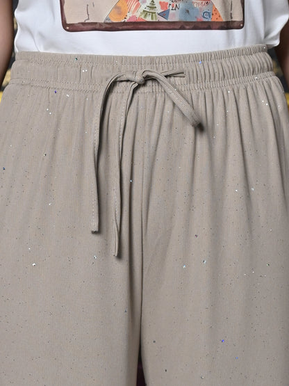 Odette Beige Knit Rib Trouser For Women