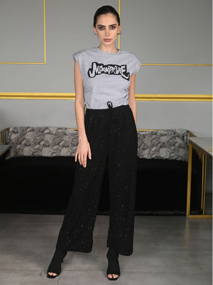 Odette Black Knit Rib Trouser For Women