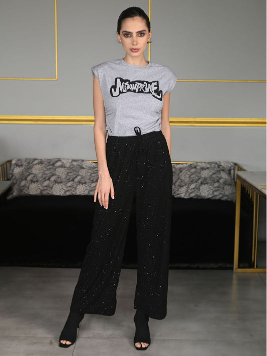Odette Black Knit Rib Trouser For Women