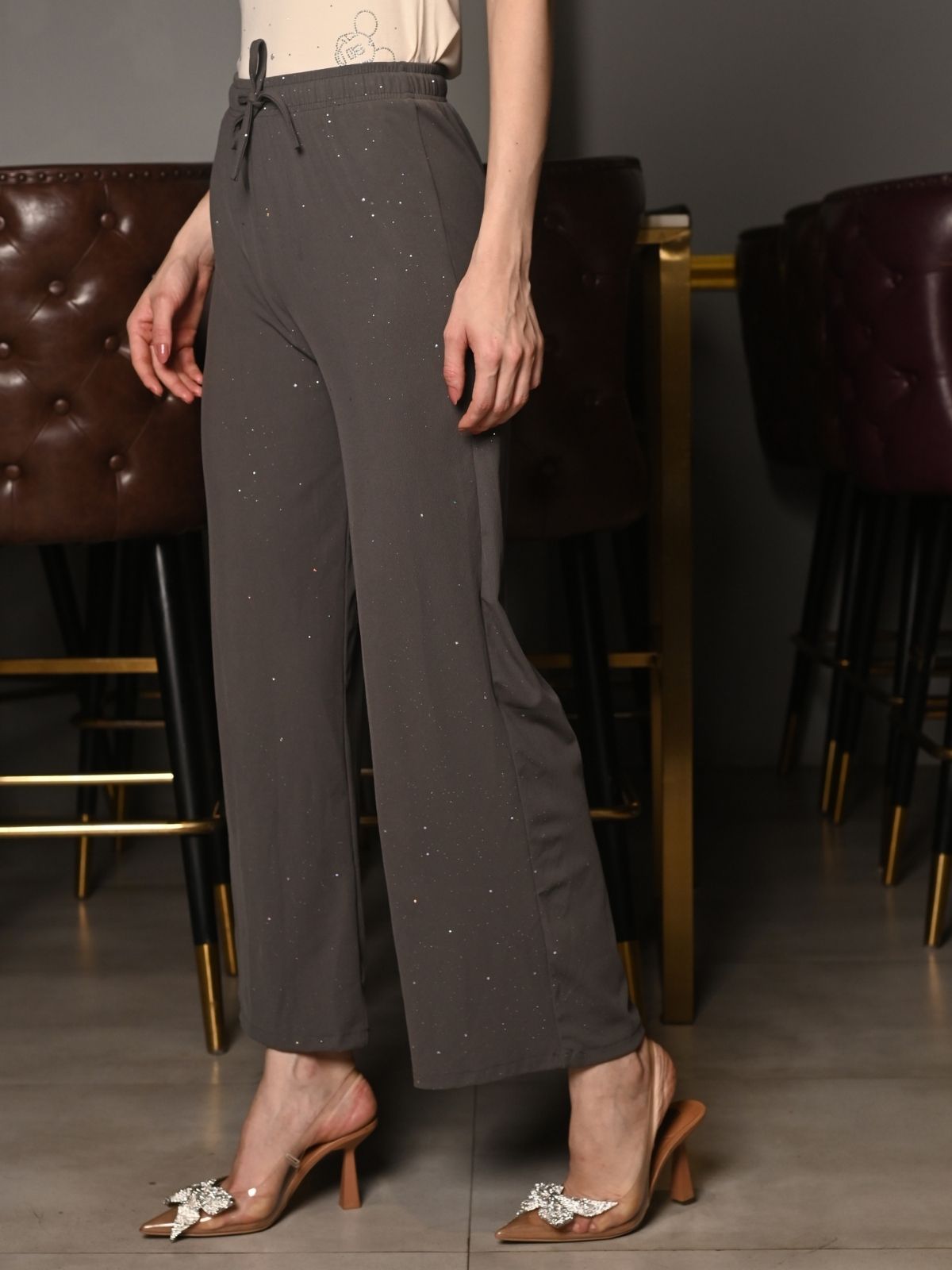 Odette Grey Knit Rib Trouser For Women