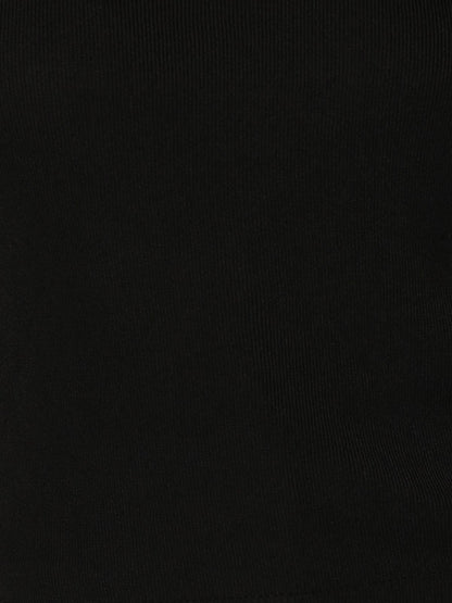 Odette Black Polyester Rib Lycra Embellished T-Shirt For Women