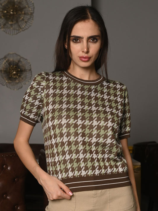 Odette Multicolored Designed Rib T-Shirt For Women