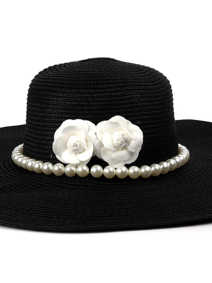 Odette Black Self Design Embellished Sun Hat For Women