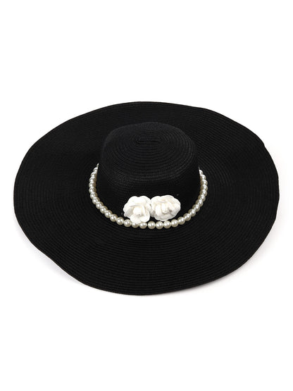Odette Black Self Design Embellished Sun Hat For Women