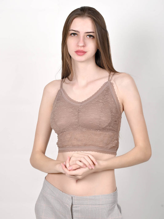 Odette Women Brown Color Comfortable Self Patterned Bralette