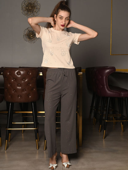 Odette Grey Knit Rib Trouser For Women